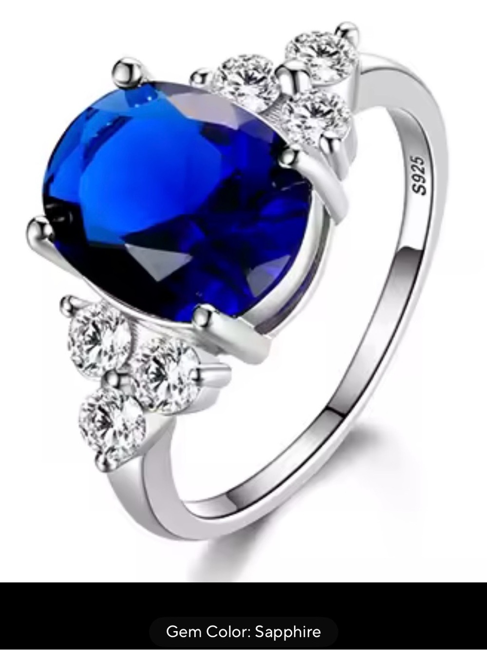 Moricci 925 silver plated ring Zircon Oval 10 colors available size 5-12